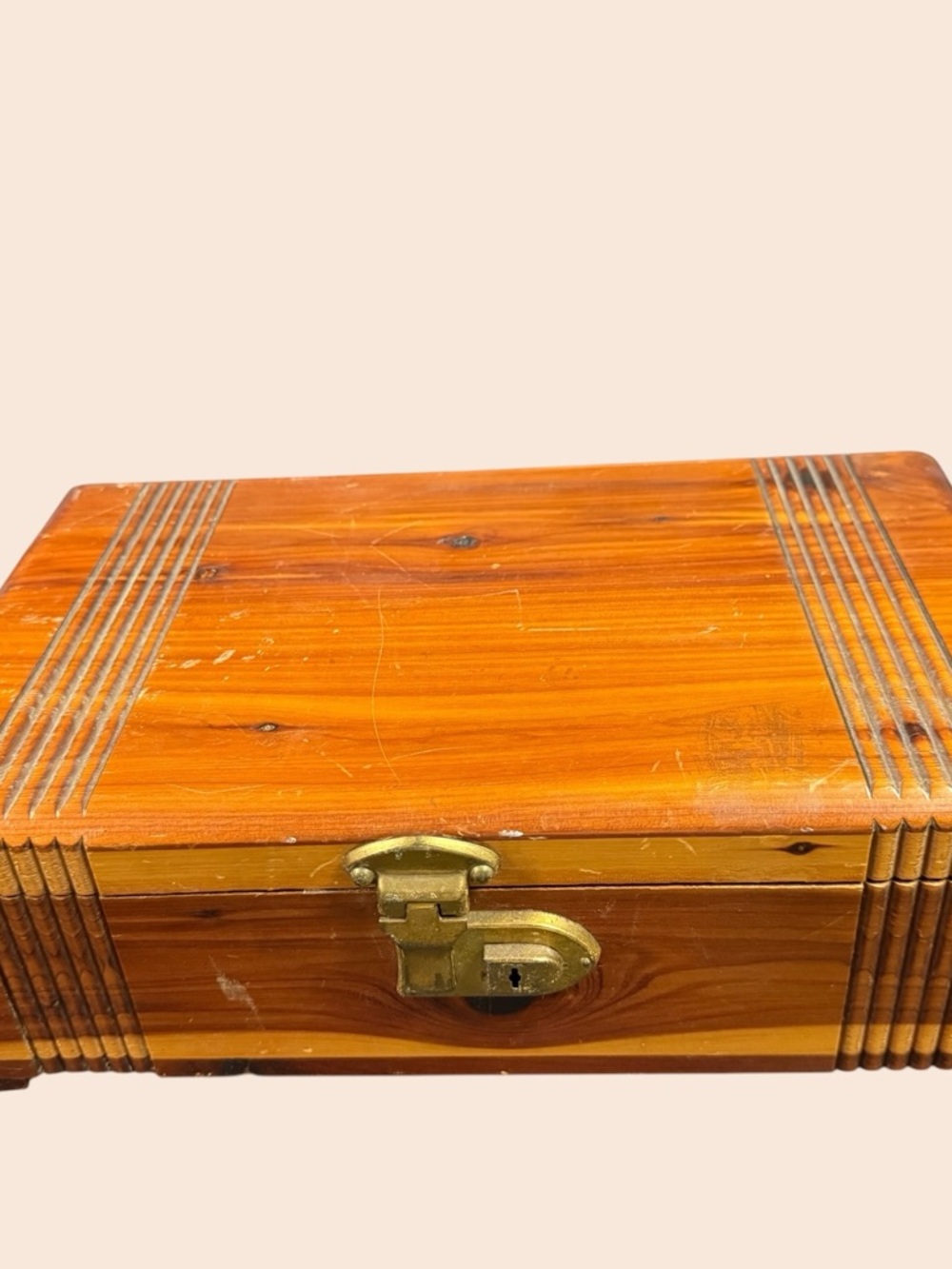 Wooden Cigar Box with Brass Latch - Honey Tone